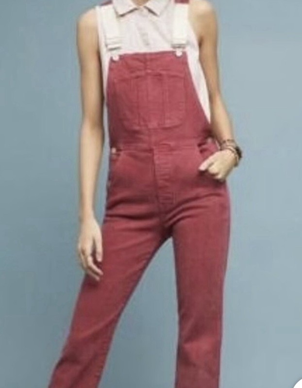 3x1 Anthropologie Rose Denim Overalls Stretch Red Size L