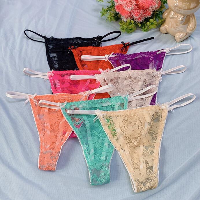 4 Pack Lot Sexy Womens See Through Lace Panties Thongs G String Underwear Briefs