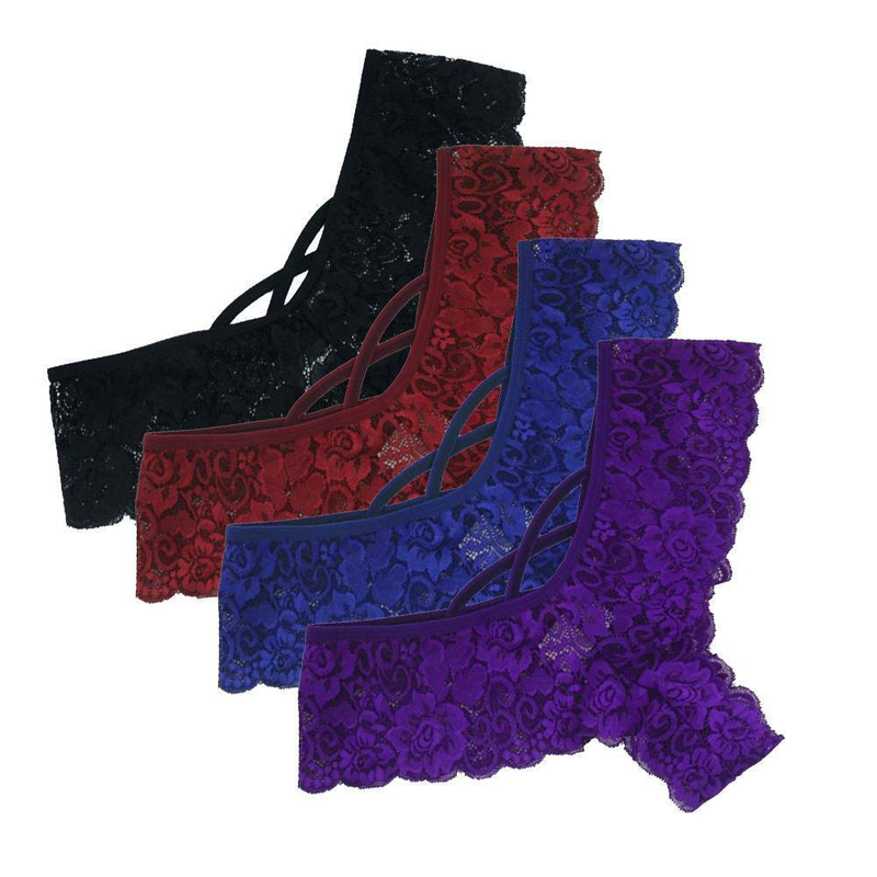 4 Pack Women Underwear Sexy Lace Lingerie Panties G-String Brief Thong Plus Size