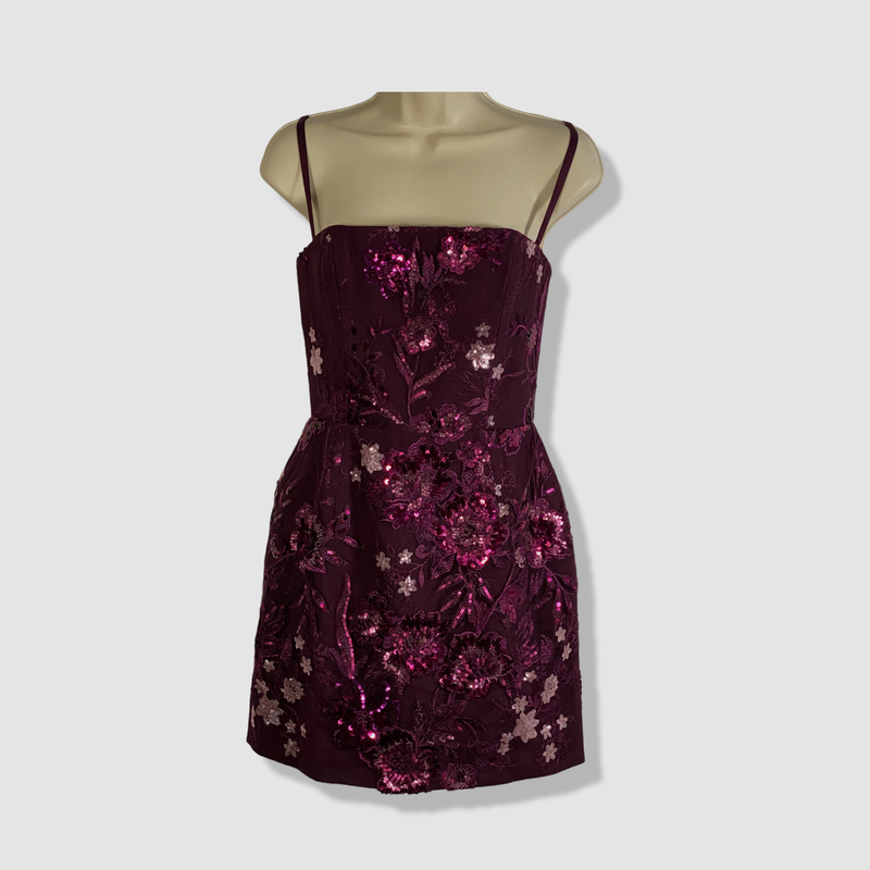 $408 Helsi Women's Purple Floral Eva Sequined Squared-Neck Mini Dress Size M
