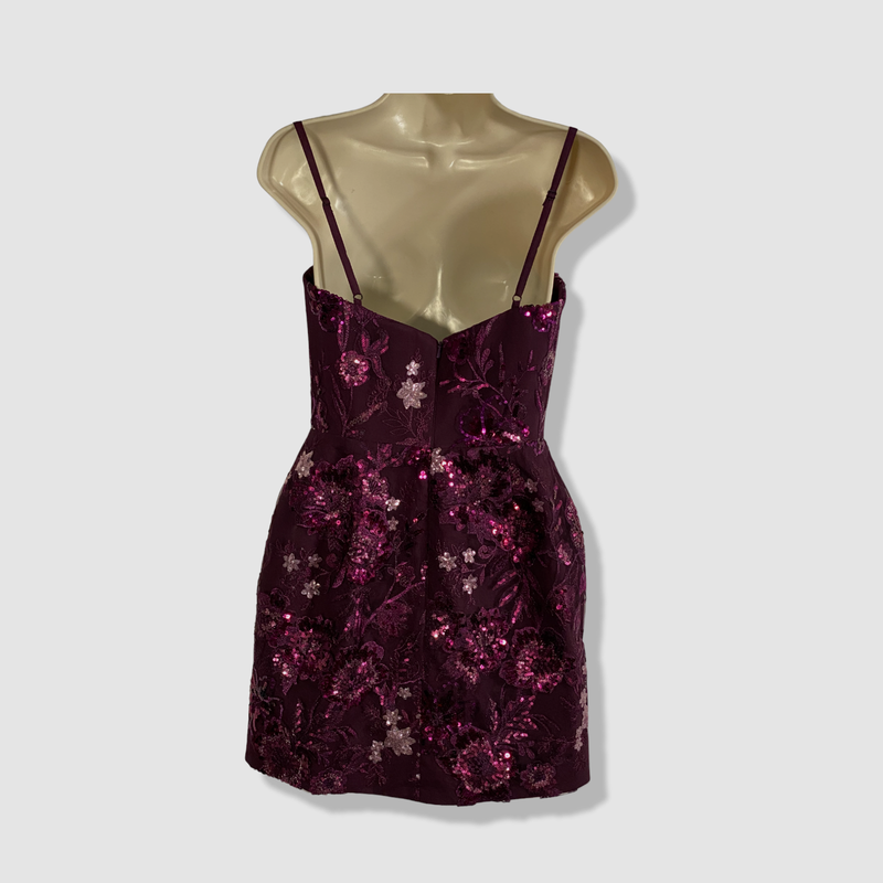 $408 Helsi Women's Purple Floral Eva Sequined Squared-Neck Mini Dress Size M