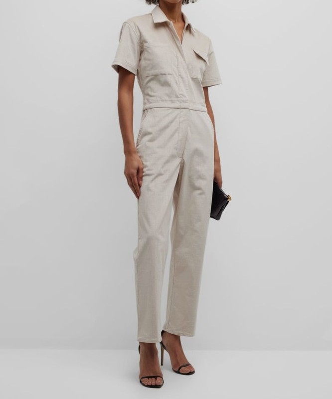$485 Rivet Utility Women's Beige Corduroy Front Zip Worker Jumpsuit Size XS