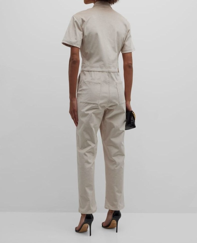 $485 Rivet Utility Women's Beige Corduroy Front Zip Worker Jumpsuit Size XS