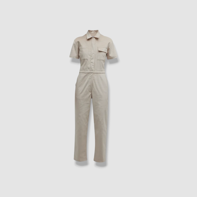 $485 Rivet Utility Women's Beige Corduroy Front Zip Worker Jumpsuit Size XS
