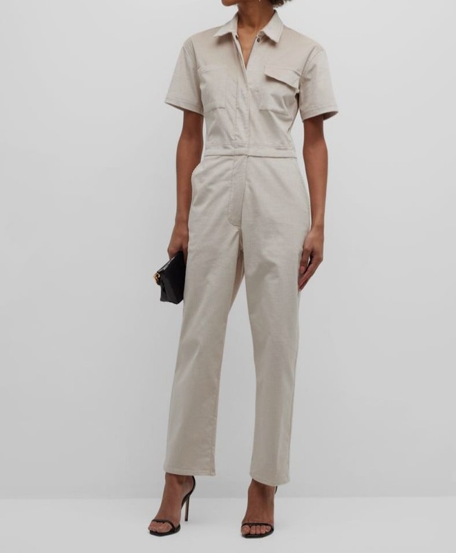$485 Rivet Utility Women's Beige Corduroy Front Zip Worker Jumpsuit Size XS