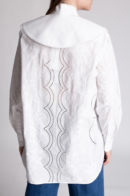 $498 Tory Burch EMBROIDERED POPLIN TOP WITH REMOVABLE COLLAR Style 83453