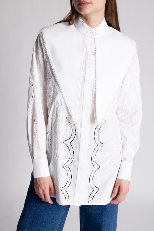 $498 Tory Burch EMBROIDERED POPLIN TOP WITH REMOVABLE COLLAR Style 83453