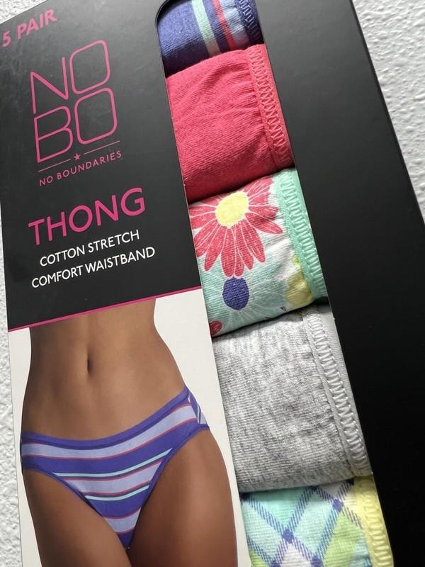 5-Pack NO BOUNDARIES Women’s L (11-13) Cotton Stretch THONG Underwear • Jersey