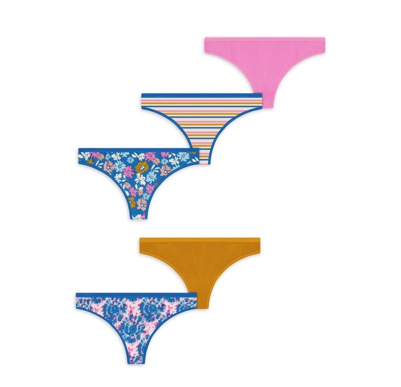 5-Pack NO BOUNDARIES Women’s L (11-13) Cotton Stretch THONG Underwear • Jersey