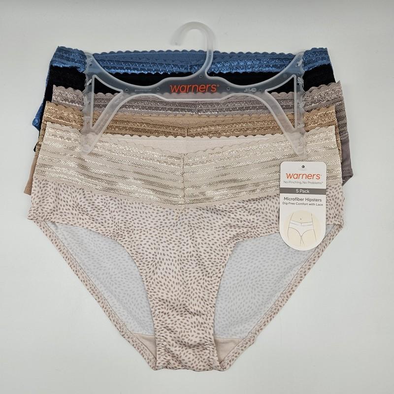 5 Pack WARNERS Women's S M L XL Micro Hipsters Lace Waist Blue Black Taupe Beige