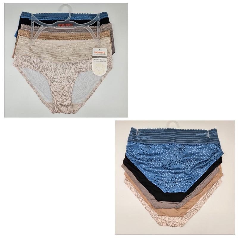 5 Pack WARNERS Women's S M L XL Micro Hipsters Lace Waist Blue Black Taupe Beige