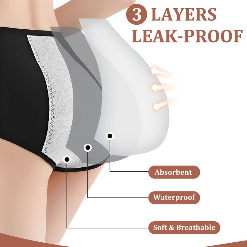 5 Pack Womens Cotton Period Panties Leakproof Underwear Menstrual Briefs Panty
