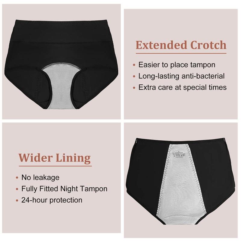5 Pack Womens Cotton Period Panties Leakproof Underwear Menstrual Briefs Panty