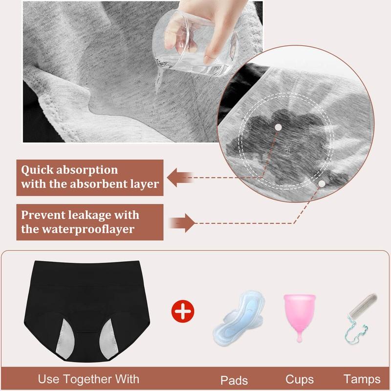5 Pack Womens Cotton Period Panties Leakproof Underwear Menstrual Briefs Panty