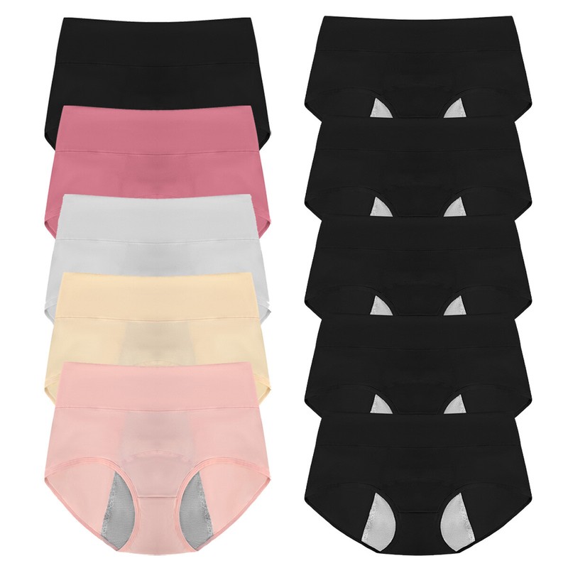 5 Pack Womens Cotton Period Panties Leakproof Underwear Menstrual Briefs Panty