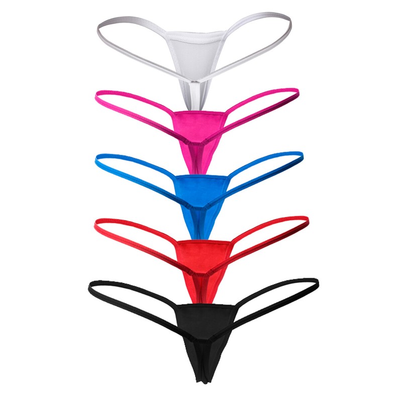 5 Pack Womens Mini Micro String Thongs Panties Sexy Solid Y-Back Underwear Panty