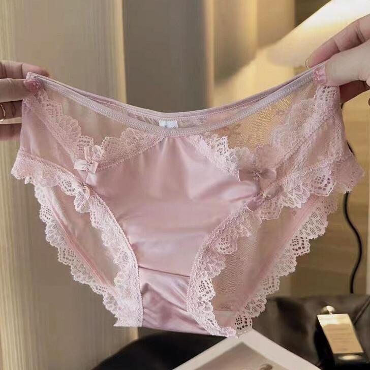 5 Packs Lot Womens Ladies French Lace Panties Satin Briefs Bow Sheer Underwear