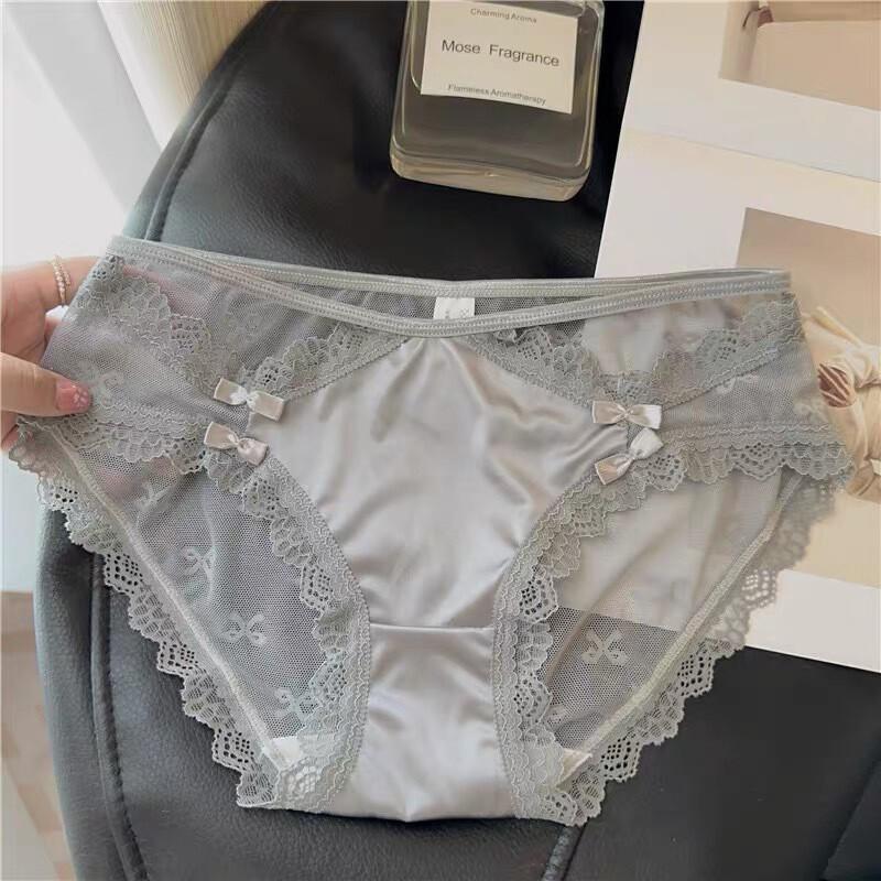 5 Packs Lot Womens Ladies French Lace Panties Satin Briefs Bow Sheer Underwear