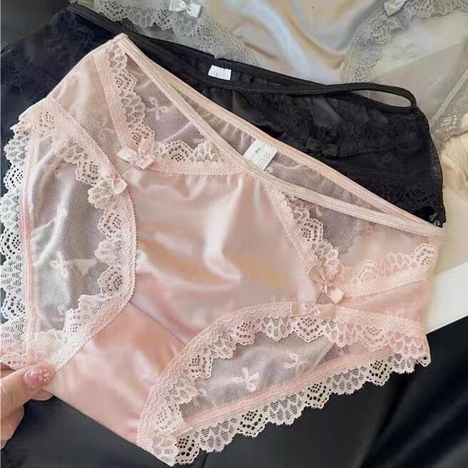 5 Packs Lot Womens Ladies French Lace Panties Satin Briefs Bow Sheer Underwear