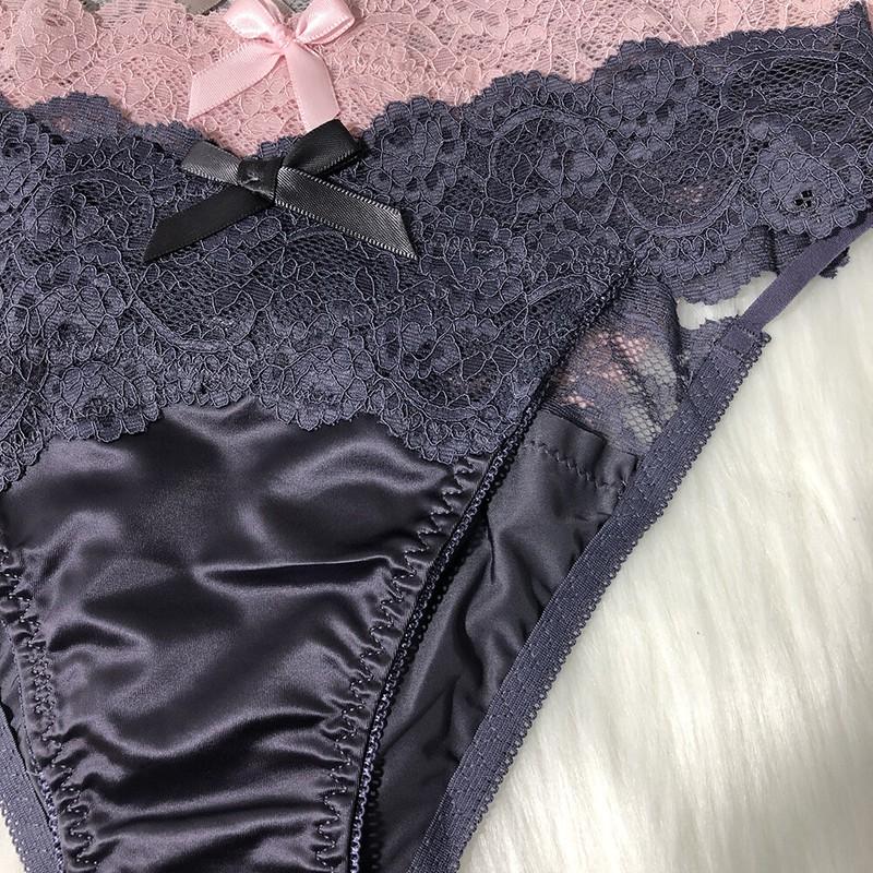 5 Packs Lot Womens Satin Panties Briefs French Lace Waist String Bikinis Thongs