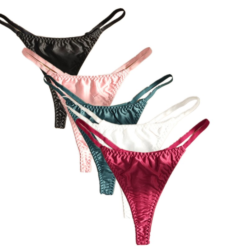 5 Pcs Lot Womens Sexy Satin Thongs Panties Silky G-string Underwear S M L XL 2X