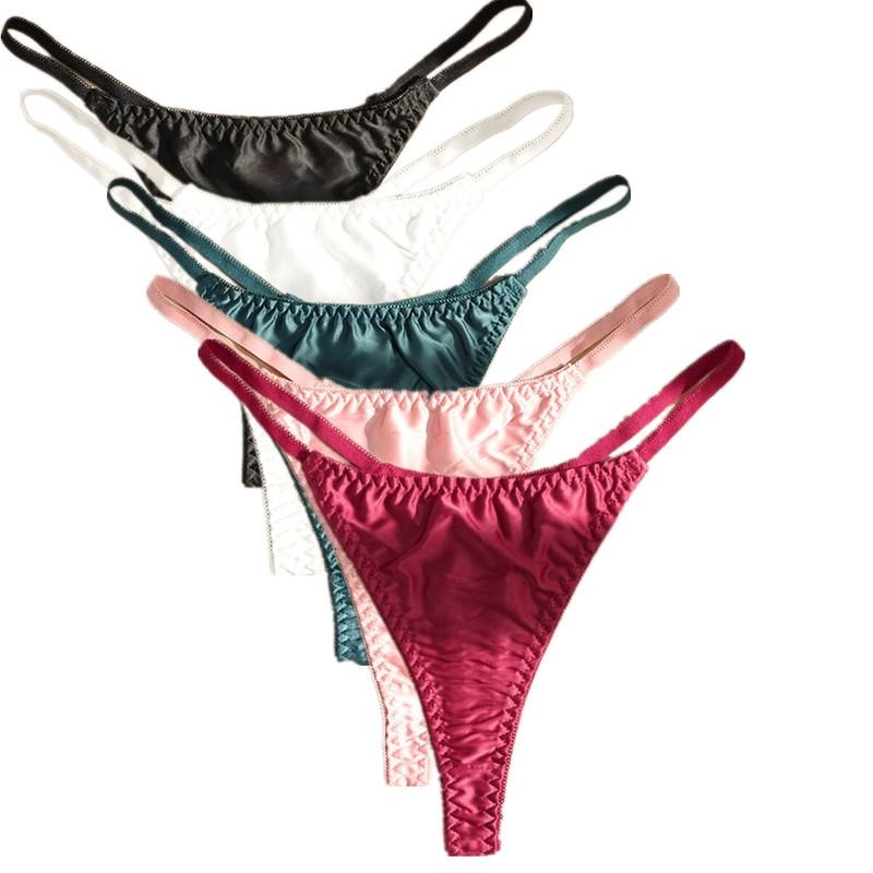 5 Pcs Lot Womens Sexy Satin Thongs Panties Silky G-string Underwear S M L XL 2X