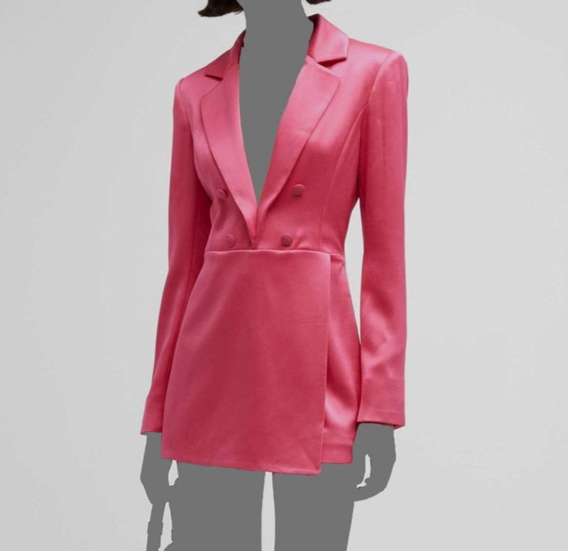 $550 Alice + Olivia Women's Pink Satin Tuxedo One-Piece Mayra Romper Size 8