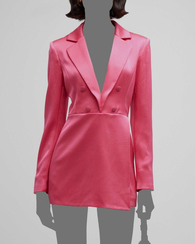$550 Alice + Olivia Women's Pink Satin Tuxedo One-Piece Mayra Romper Size 8