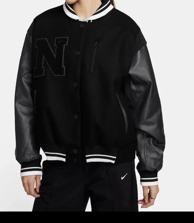 $550 Nike WMNS L/XL Genuine Leather Wool Destroyer Jacket Limited Edition FZ5733