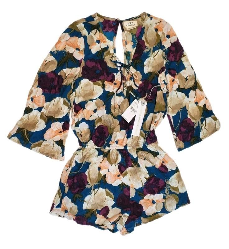 $59 O’NEILL NERI Floral Romper Long Bell Sleeve Romper Boho Beach Chic NWT XS