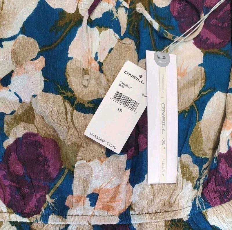 $59 O’NEILL NERI Floral Romper Long Bell Sleeve Romper Boho Beach Chic NWT XS