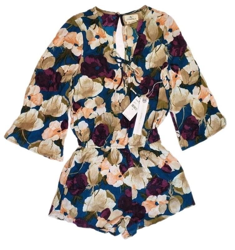 $59 O’NEILL NERI Floral Romper Long Bell Sleeve Romper Boho Beach Chic NWT XS