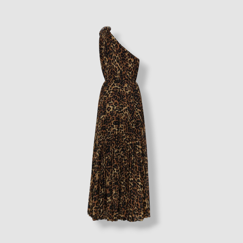 $595 Milly Women's Brown Leopard Print One-Shoulder Maxi Dress Size 8