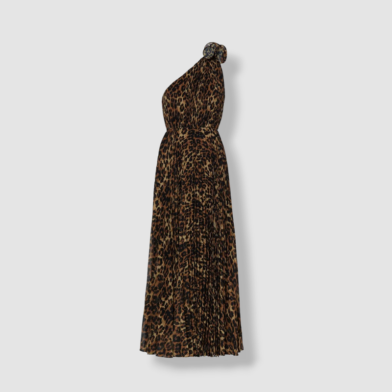 $595 Milly Women's Brown Leopard Print One-Shoulder Maxi Dress Size 8