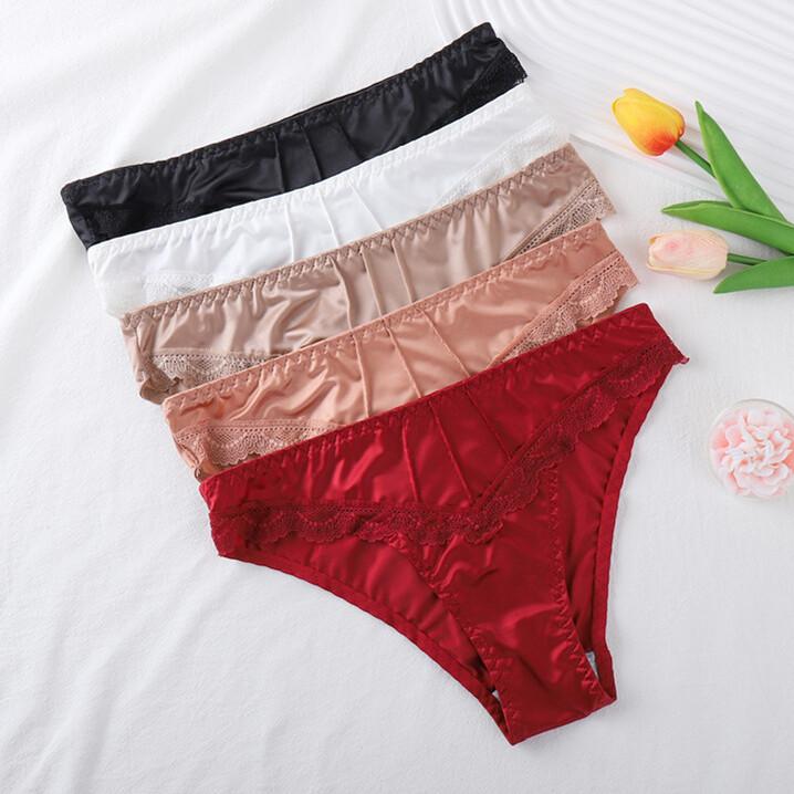 5pack Lot Sexy Womens Silky Satin Panties Briefs Underwear Ladies Lace Lingeries