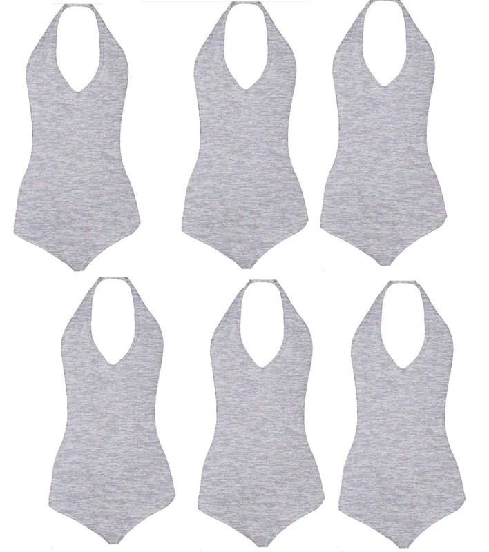 6-Pack American Apparel Ladies Halter Bodysuit Heather Grey Med Cotton Spandex