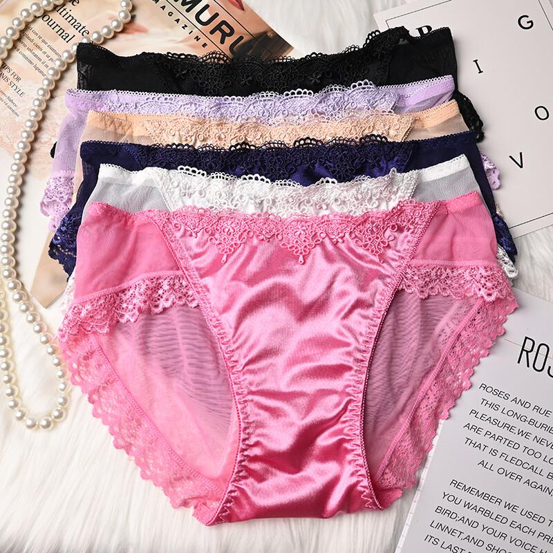 6 Pack Lot Sexy Women Lace Satin Panties Brief Sheer See Through Underwear Sissy