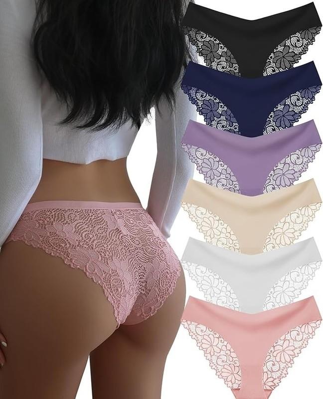 "6 Tangas de Encaje suave Floral Ropa Interior Sexy Bragas de Moda para Mujer
