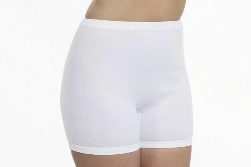 6 X PAIRS LADIES WOMEN 100% COTTON INTERLOCK CUFF LEG PANTIES WHITE (UK MADE)