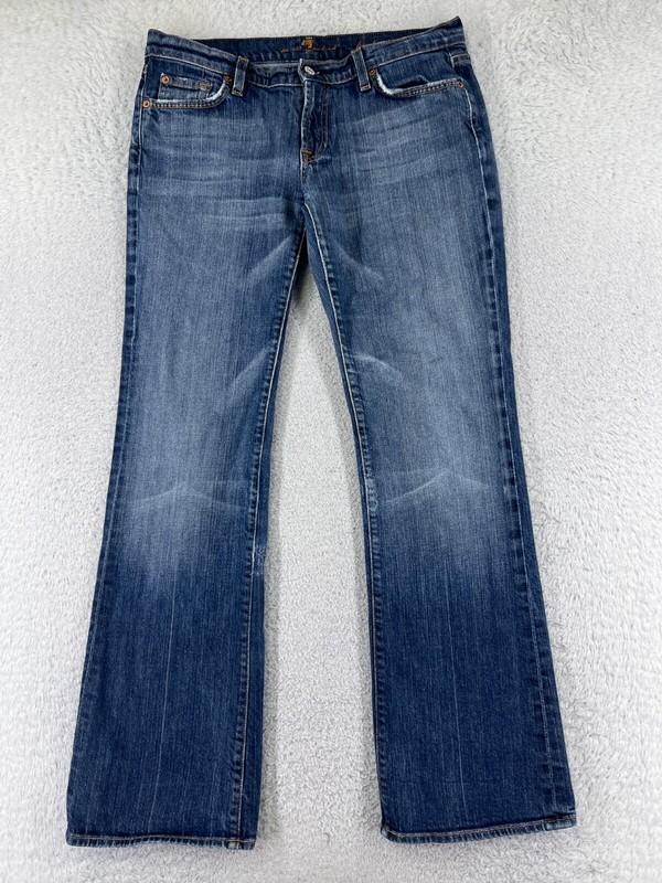 7 For All Mankind Jeans Women 30 Blue Denim Bootcut Distressed Cotton Blend