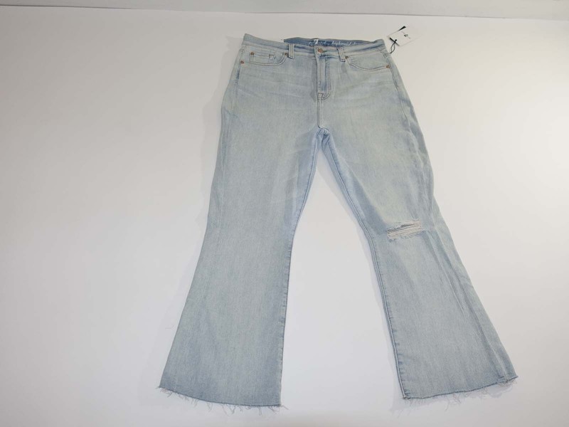 7 For All Mankind Womens High Waist Slim Kick Jeans Size 32 NWT Cropped Raw Hems