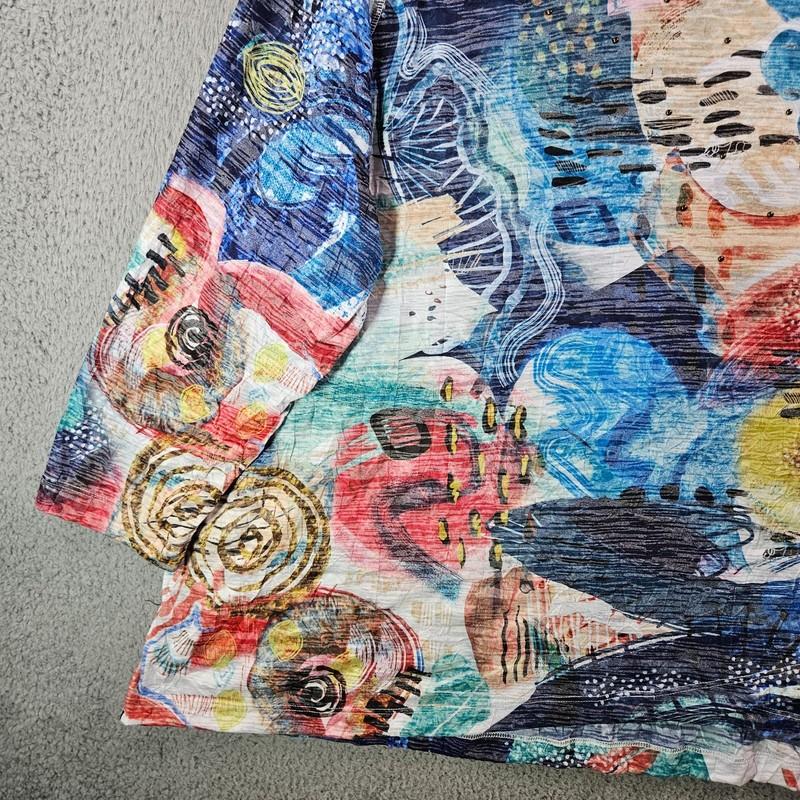 $74 New Ali Miles Top Blouse Women 3X Stretch Colorful Geometric Multicolor