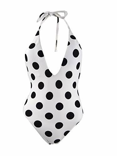 $88 Bar III This and Dot Printed Plunging One Piece White Black Size Medium