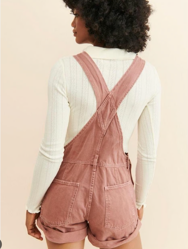 $88 EUC Free People Ziggy Denim Shortalls Overalls Rose One Piece ~ M