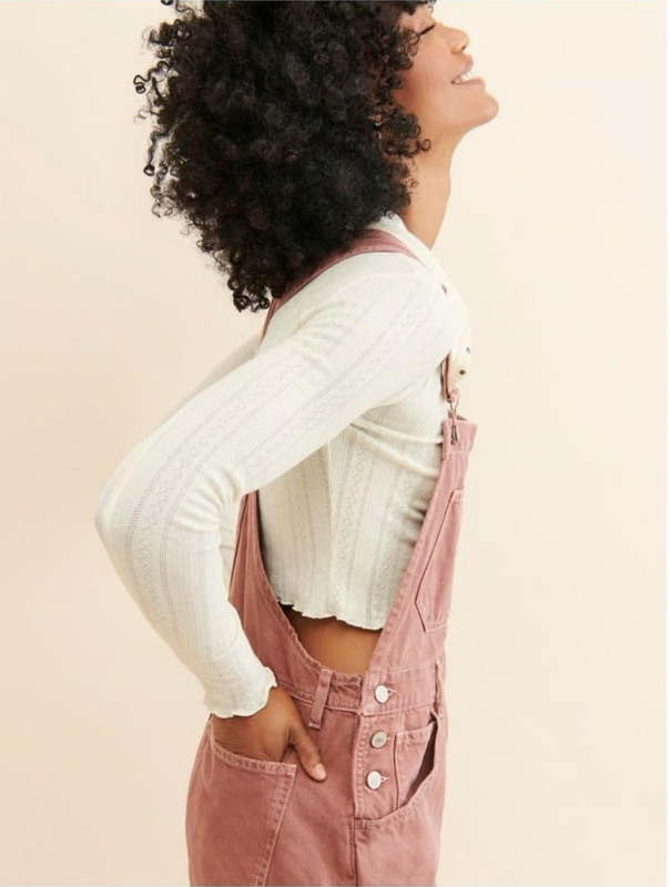 $88 EUC Free People Ziggy Denim Shortalls Overalls Rose One Piece ~ M