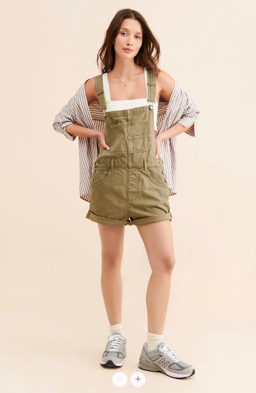 $88 NWOT Free People Ziggy Denim Shortalls Overalls Olive One Piece ~ S