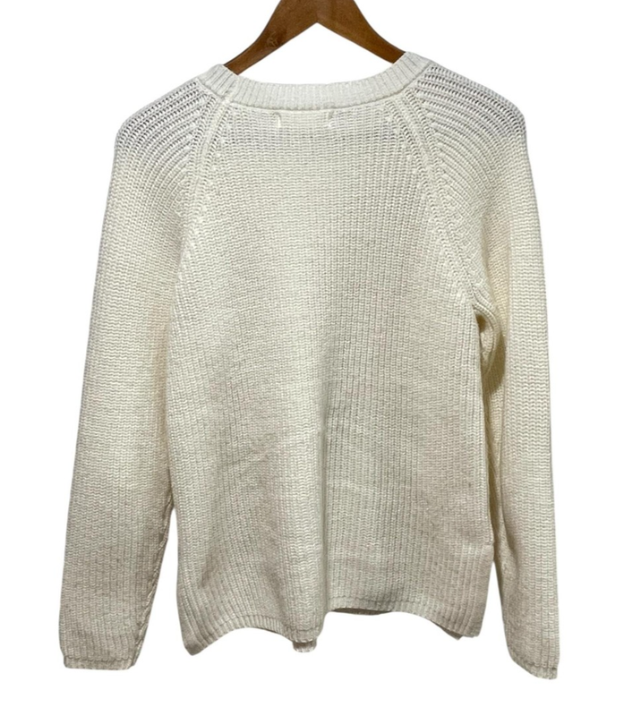 89th + Madison Sweater Women’s Med Ivory Textured Knit Sweater Crew Neck Casual