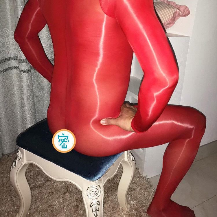 8D Lady Plus Size Bodysuit Super Shiny Glossy Bodystocking Sheer Nylon Nightwear