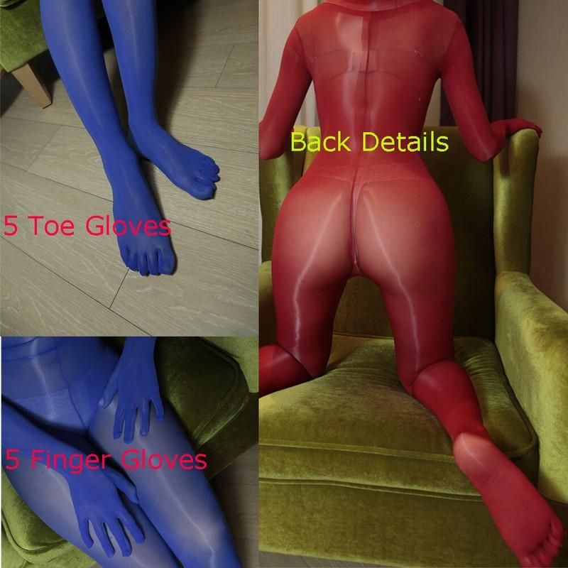 8D Nylon Sheer Ultrathin Full Bodystocking Bodysuit With 5 Finger And Toe Gloves