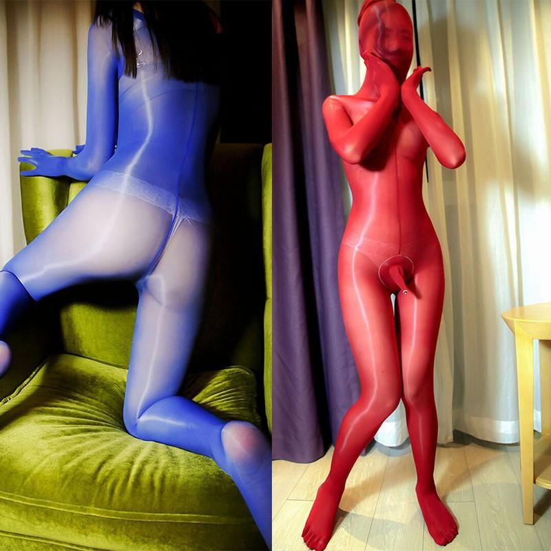 8D Nylon Sheer Ultrathin Full Bodystocking Bodysuit with 5 Finger and Toe Gloves